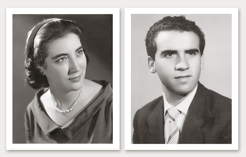 Fotografía antigua en blanco y negro de hombre y mujer